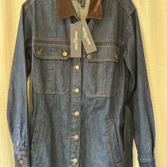 Veronica Beard Dark Denim Jacket with Brown Collar - Picture 6 of 12